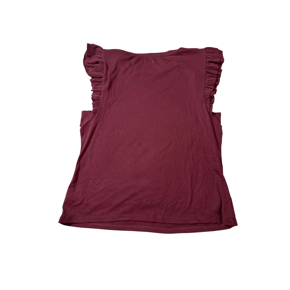Gap Size XXL Ribbed Ruffle Short Sleeve Maroon Red Top Shirt Crew Neck Soft - Picture 4 of 7